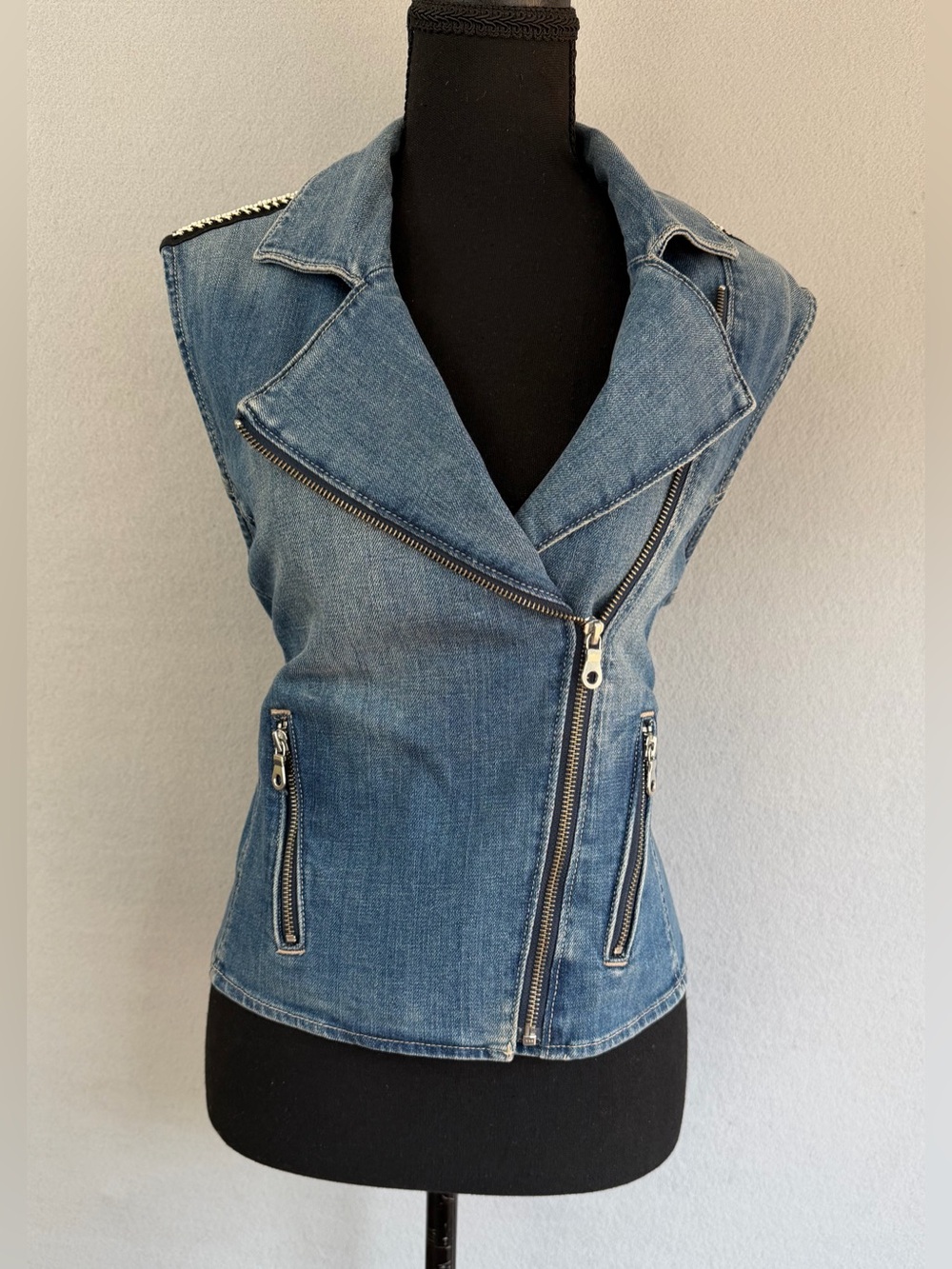 Paige Denim Vest Small Women’s Full Zipper Collared Blue - Picture 1 of 12